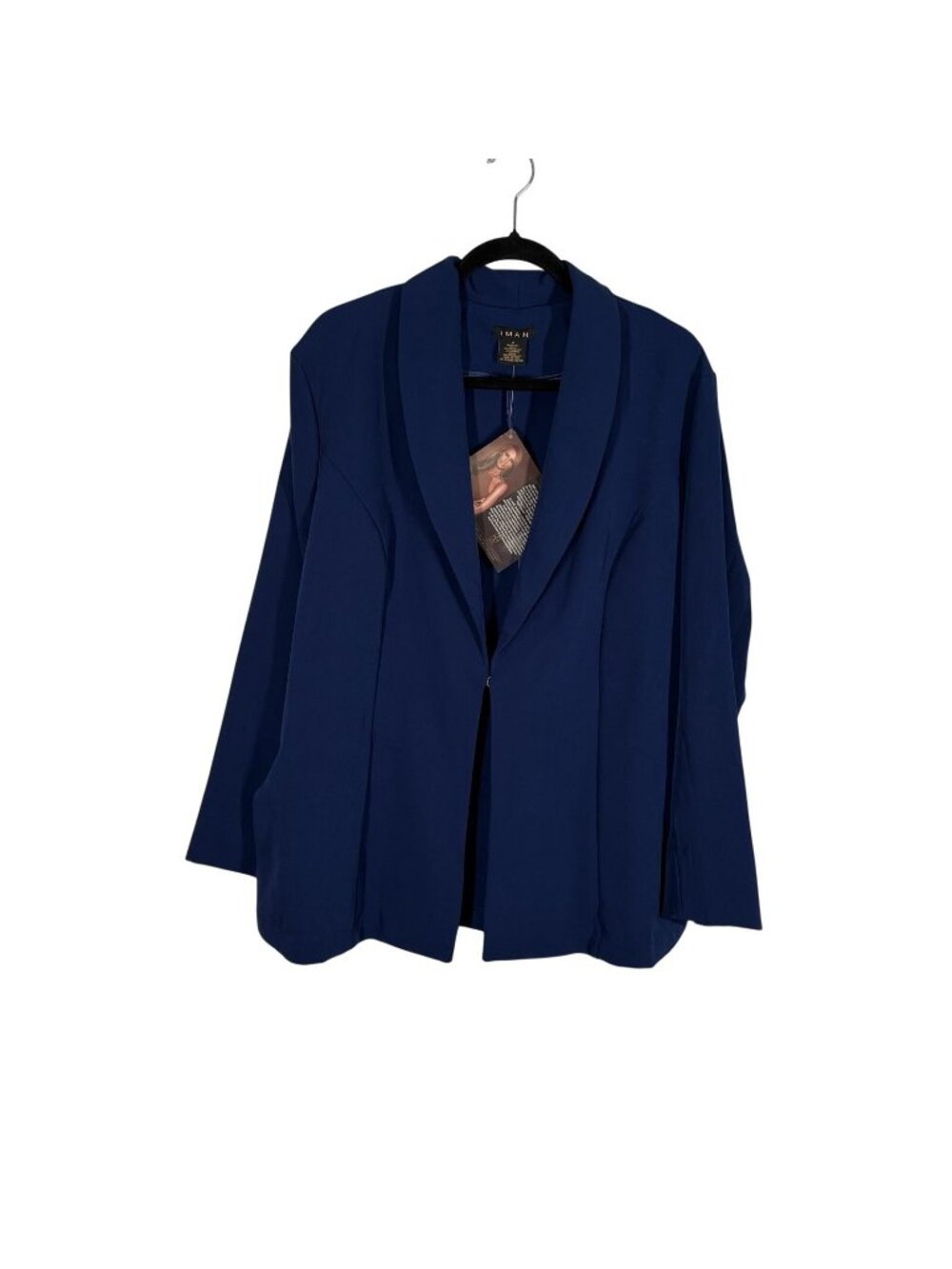 IMAN Women Plus 1X Navy Blue Single Breasted Clasp Close Hip Length Blazer NWT